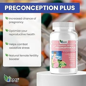 AMS Preconception Plus Vegetable Capsules, Prenatal Support, Conception And Fertility Supplement, Pack of 180's AMS