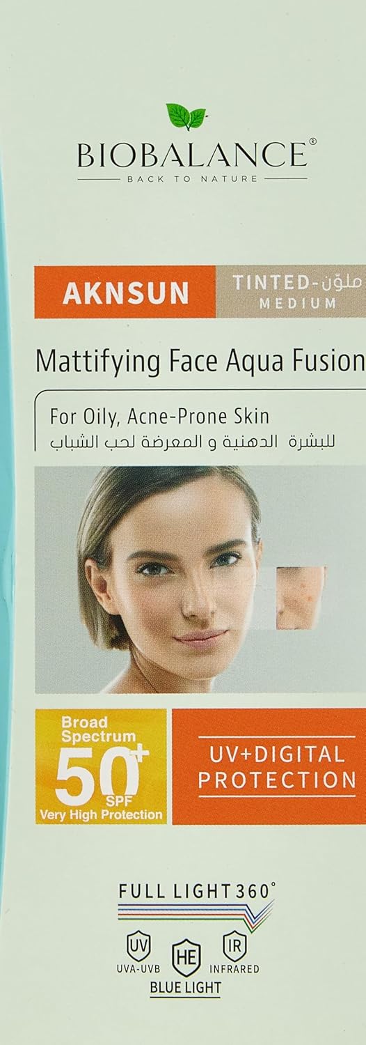 Bio Balance Aknsun Mattifying Face Aqua Fusion (SPF50+) Tinted Medium – For Oily & Acne-Prone Skin – 40ml