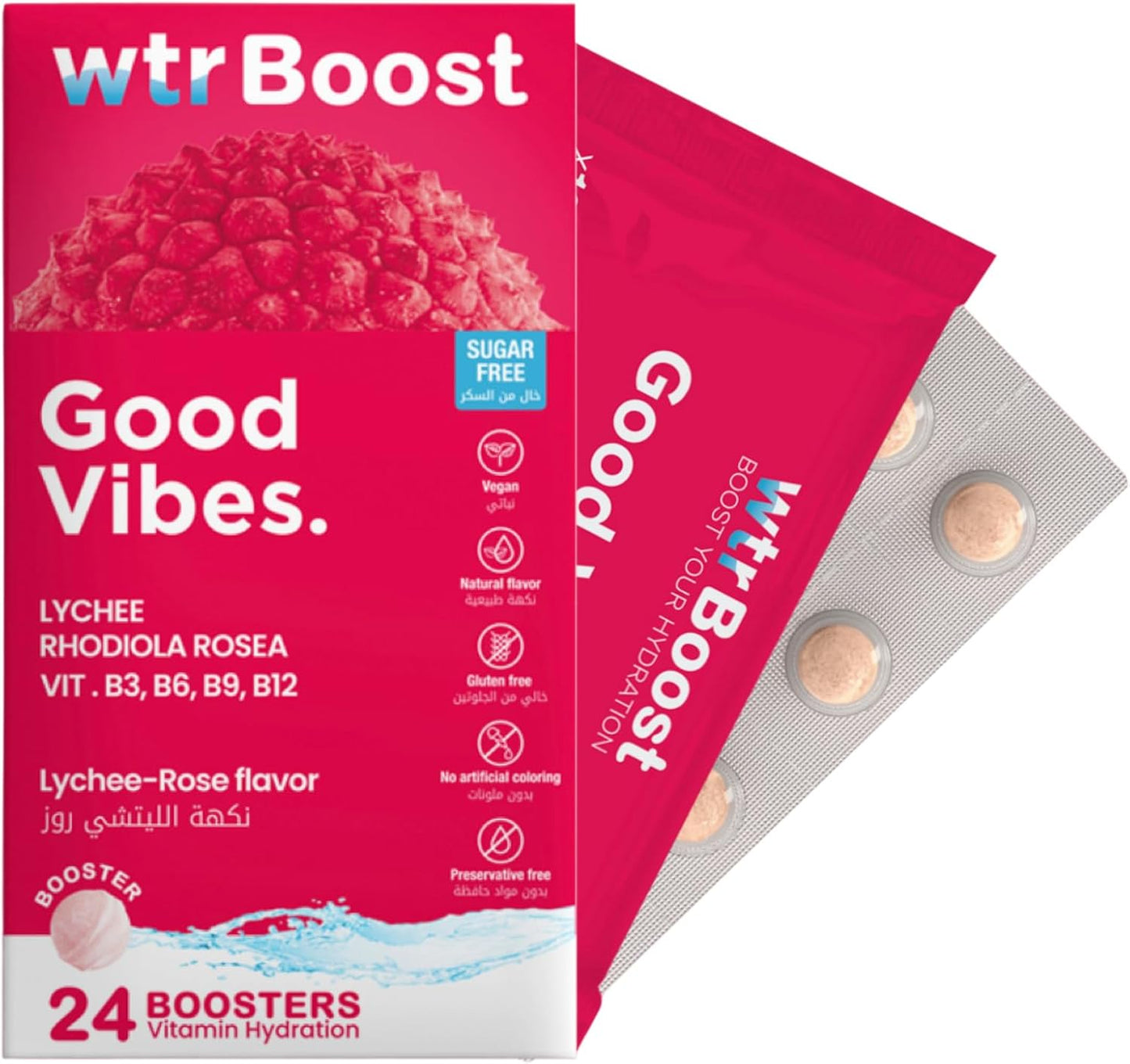 WTR Boost Good Vibes Hydration Lychee-Rose flavor - 24 Tablets