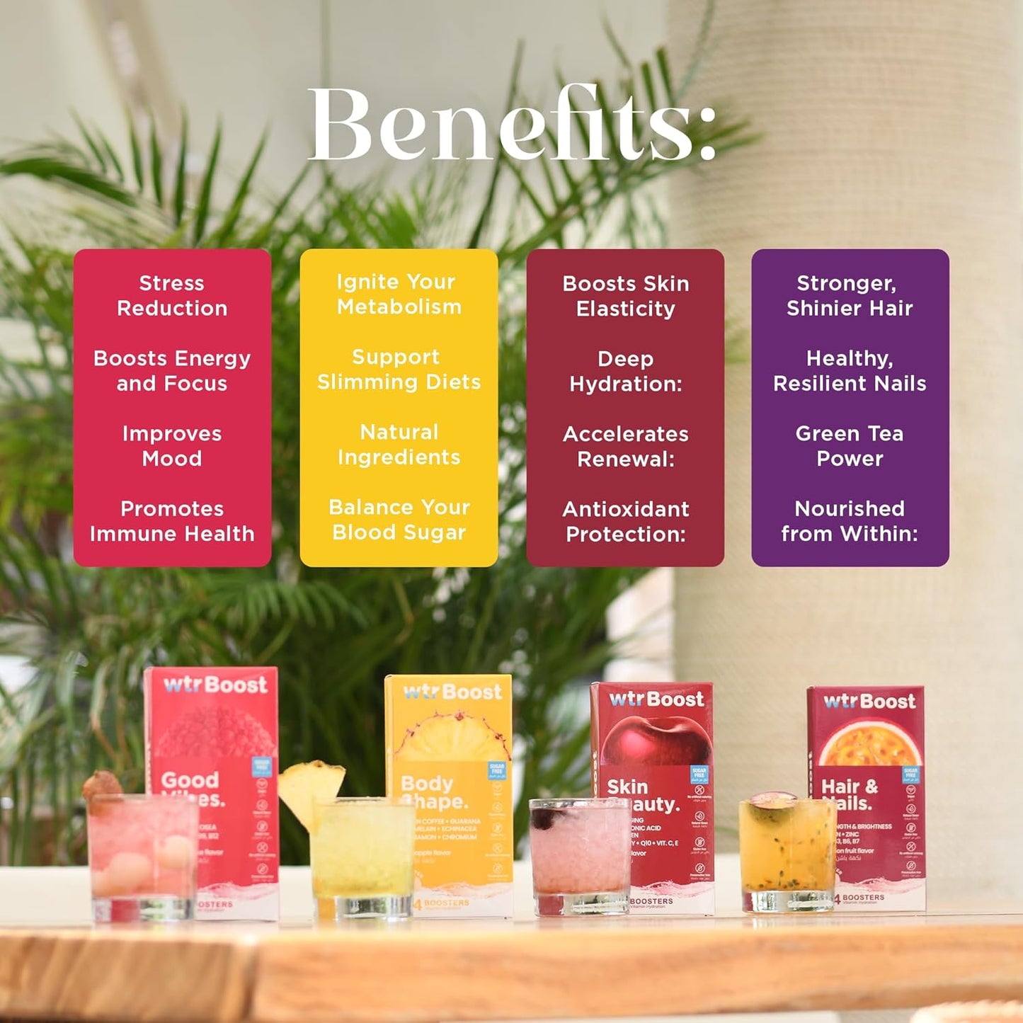 WTR Boost Hydration Booster Bundle with Black Stainless Steel Bottle – Includes 4 Functional Effervescent Boosters + Yellow Glass Straw