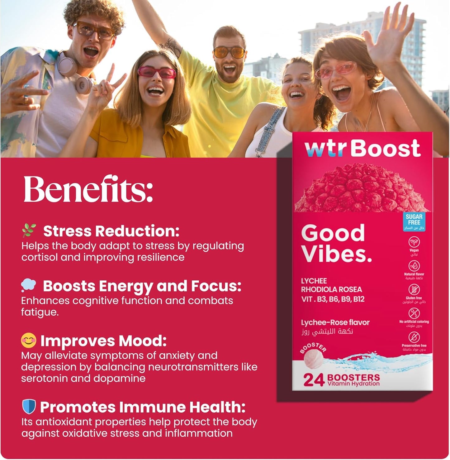 WTR Boost Good Vibes Hydration Lychee-Rose flavor - 24 Tablets