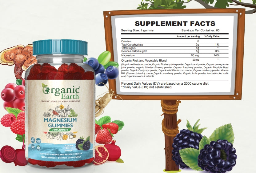 Organic Earth Magnesium Adults Gummies 60s Organic Earth