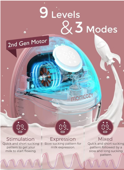 Breast Pump Hands-Free Mobile Style | M6, Wearable Breastfeeding Pump Ideal Rhythm for More Milk, DoubleFit Flange More Fit & Discreet with 3 Modes & 9 Levels momcozy