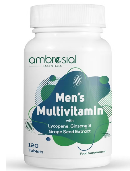 Ambrosial Men's Multivitamin with Lycopene, Ginseng & Grape Seed Extract (Pack of 1-120 Tablets) ambrosial