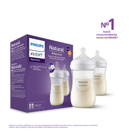 Natural Response Baby Feeding Bottle 260Ml | 2 Bottles | No.1 Brand Recommended By Moms Worldwide |Natural Response Technology Mimics Breastfeeding | Uniquely Designed Nipple Releases Milk Only When Baby Drinks philips avent