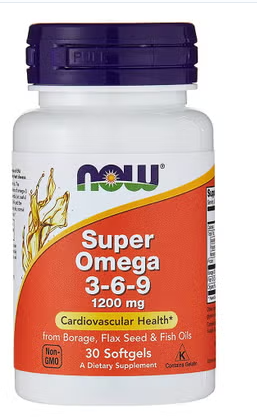 Now Super Omega 3 6 9 Flaxseed Oil, Borage Seed Oil, Fish Oil Supplement Softgels, Pack of 30's