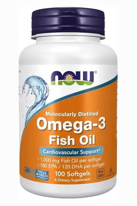 Now Omega 3 1000mg 180 EPA / 120 DHA Fish Oil Supplement Softgels, Pack of 100's