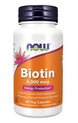 Now Biotin 5000 mcg Vegetarian Capsules For Energy Production, Pack of 60's