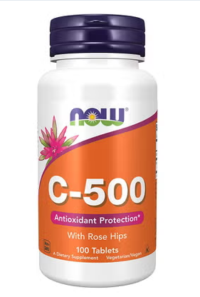 Now C-500 Vitamin C With Rose Hips Tablets For Antioxidant Support, Pack of 100's