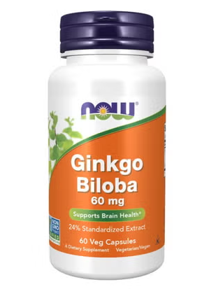 Now Ginkgo Biloba 60mg Vegetarian Capsules For Brain Health, Pack of 60's