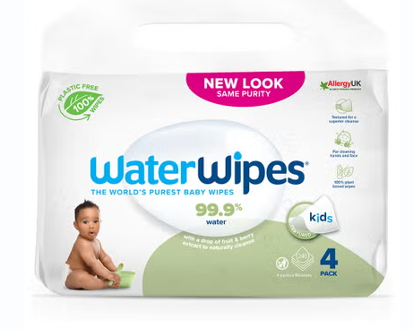 WaterWipes Plastic Free Textured Clean Toddler & Baby Wipes, 4 Packs Each of 60 Unscented Wet Wipes