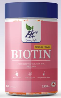 Plc Biotin Gummies, For a healthy skin, hair, and eyes. Pack of 60s