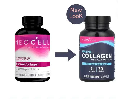 NeoCell Marine Collagen + Hyaluronic Acid Capsules For Youthful & Radiant Skin, Pack of 120's NeoCell