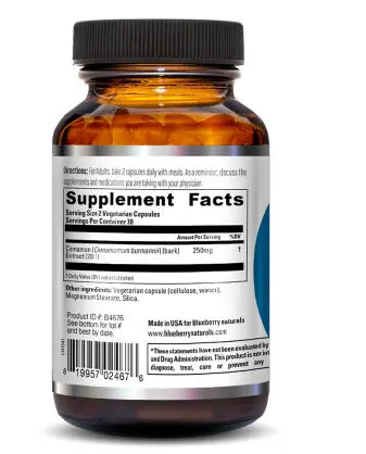 Blueberry Naturals Cinnamon Extract 250mg Vegetarian Capsules For Healthy Blood Sugar Support, Pack of 60's Blueberry Naturals