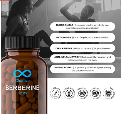 Charava Berberine 500mg Capsules For Diabetic Support & Heart Health, Pack of 60’s
