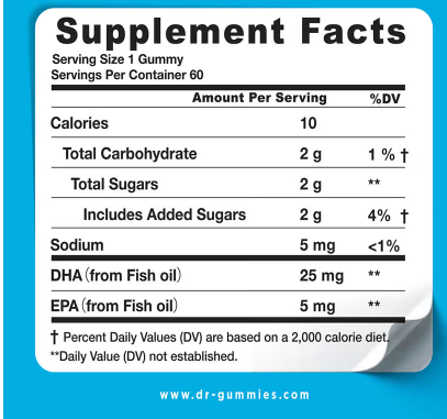 Dr. Gummies Kids Omega 3 Gummies With DHA & EPA For Healthy Vision And Brain Function, Pack of 60's Dr. Gummies