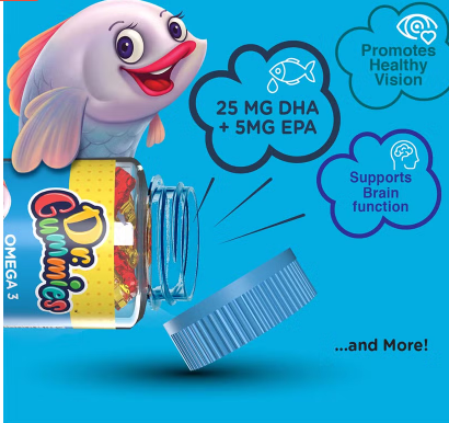 Dr. Gummies Kids Omega 3 Gummies With DHA & EPA For Healthy Vision And Brain Function, Pack of 60's Dr. Gummies