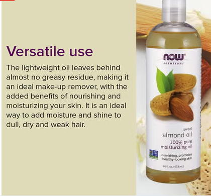 Now Solutions 100% Pure Sweet Almond Moisturizing Oil 473ml