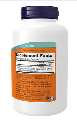 Now Magnesium 400mg Capsules For Energy Production & Nervous System Support, Pack of 180's