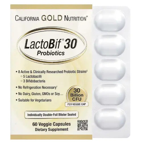California Gold Nutrition Lactobif Probiotics 30 Billion CFU Diatery Supplement - 60 Veg Capsules California Gold Nutrition