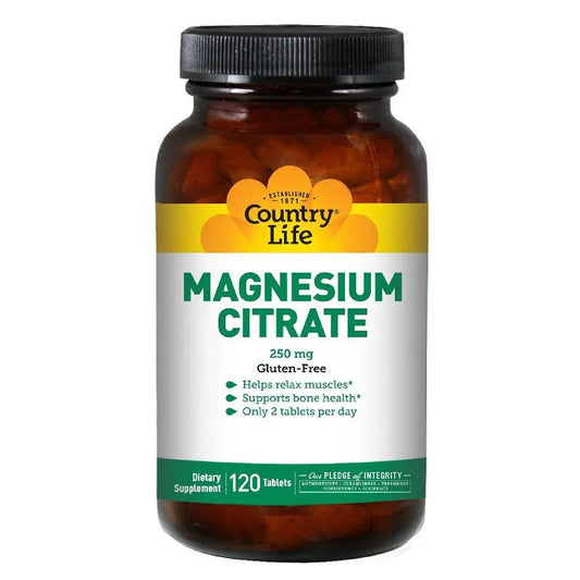 Country Life Gluten-Free Magnesium Citrate 250 mg Tablets For Bone & Muscle Health, Pack of 120's Country Life