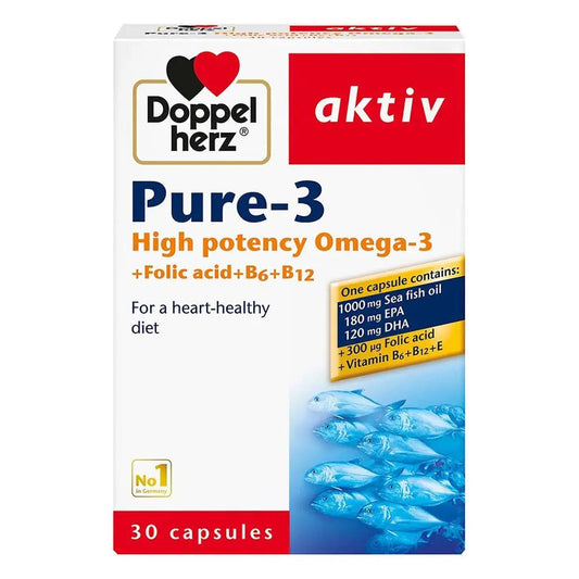 Doppelherz aktiv Pure-3 High Potency Omega-3 EPA + DHA Capsules For Heart Health, Pack of 30's Doppelherz