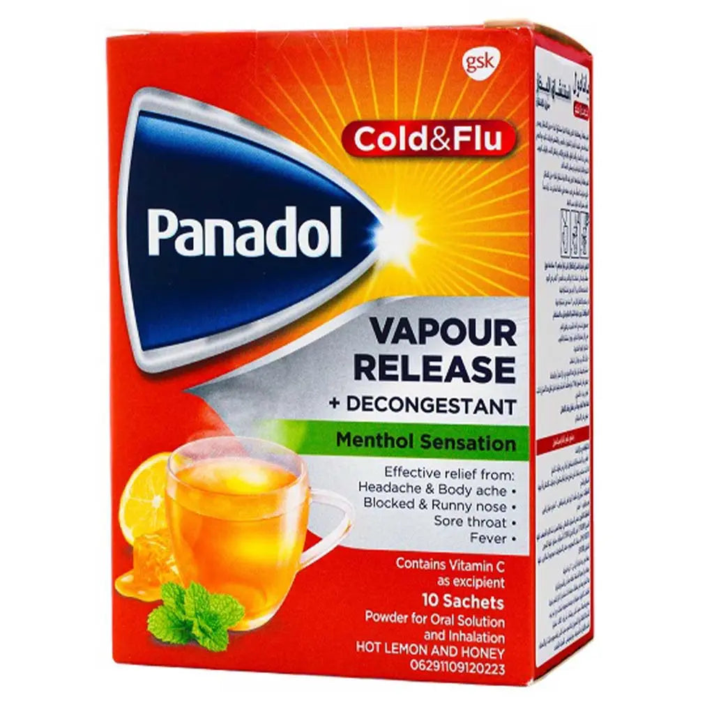 Panadol Cold And Flu Vapour Release + Decongestant, Hot Lemon & Honey Sachets, Pack of 10's Panadol