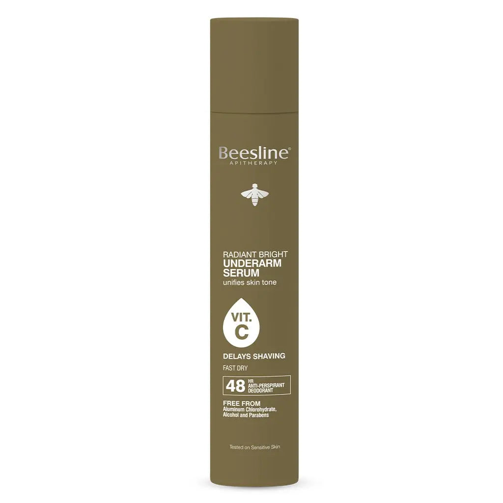Beesline Radiant Bright Vitamin C Enriched Fast Dry Underarm Serum Hair, Aluminum Free Antiperspirant Deodorant - Delays Shaving 150ml Beesline