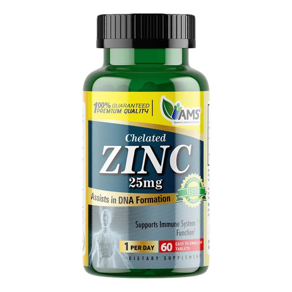 AMS Chelated Zinc 25 mg Tablets For Immunity Support, Pack of 60's AMS