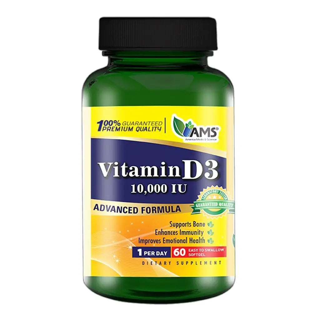 AMS Vitamin D3 10000IU Softgels For Healthy Bones & Immunity Boost, Pack of 60's AMS