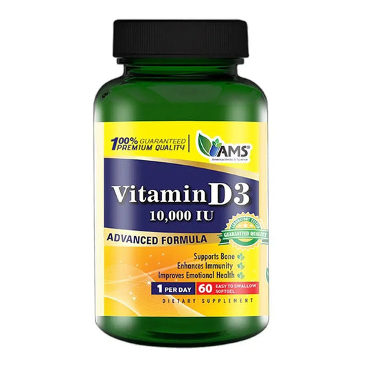 AMS Vitamin D3 10000IU Softgels For Healthy Bones & Immunity Boost, Pack of 60's AMS