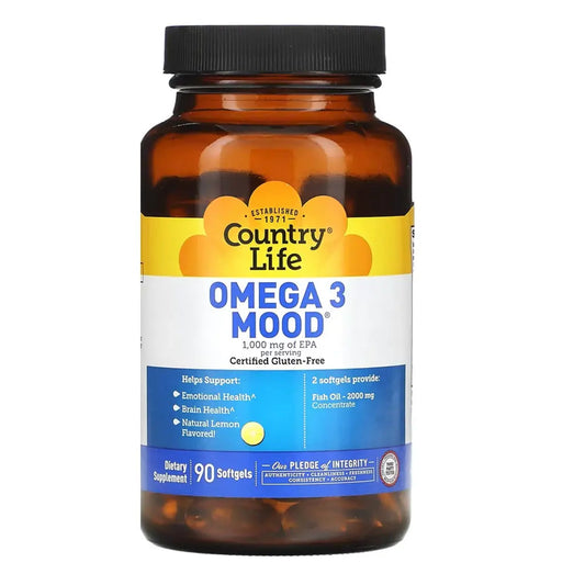 Country Life Omega 3 Mood 2000 mg Softgels For Brain & Emotional Health, Pack of 90's Country Life