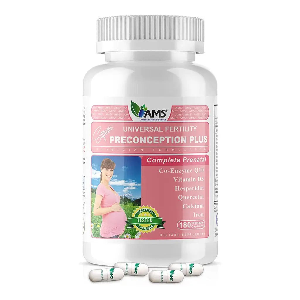AMS Preconception Plus Vegetable Capsules, Prenatal Support, Conception And Fertility Supplement, Pack of 180's AMS