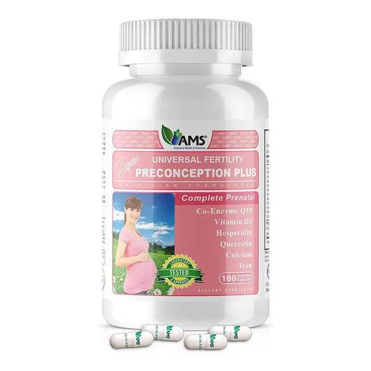 AMS Preconception Plus Vegetable Capsules, Prenatal Support, Conception And Fertility Supplement, Pack of 180's AMS