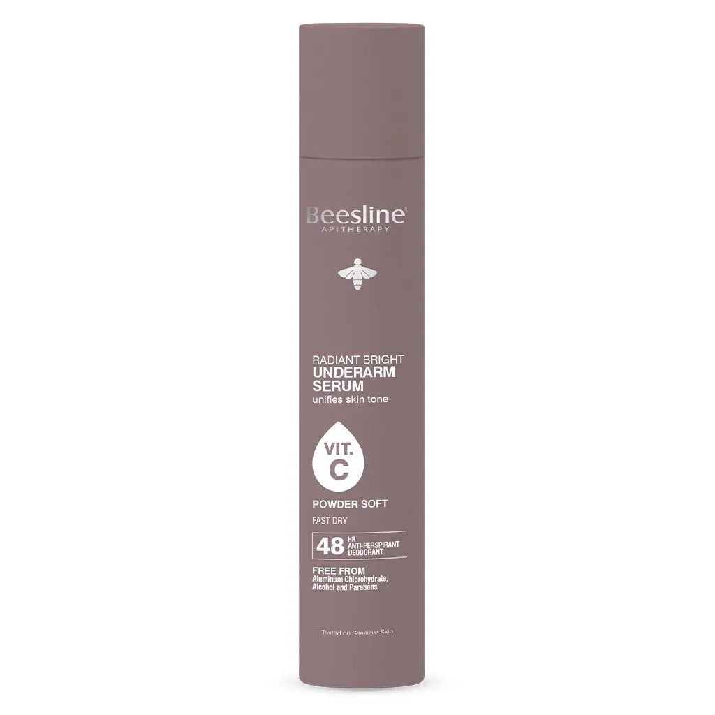 Beesline Radiant Bright Vitamin C Enriched Fast Dry Underarm Serum, Aluminum Free Antiperspirant Deodorant - Powder Soft 150ml Beesline