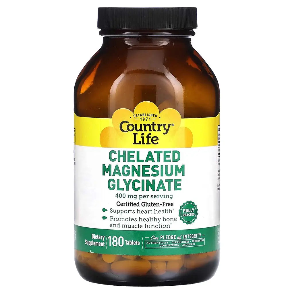 Country Life 400mg Chelated Magnesium Glycinate Tablets For Bone & Muscle Health, Pack of 180's Country Life
