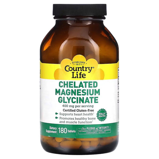 Country Life 400mg Chelated Magnesium Glycinate Tablets For Bone & Muscle Health, Pack of 180's Country Life