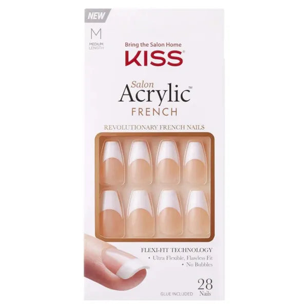 أظافر فرنسية أكريليك من Kiss Salon متوسطة الحجم بلون نعش KSA16C، 29 جرام