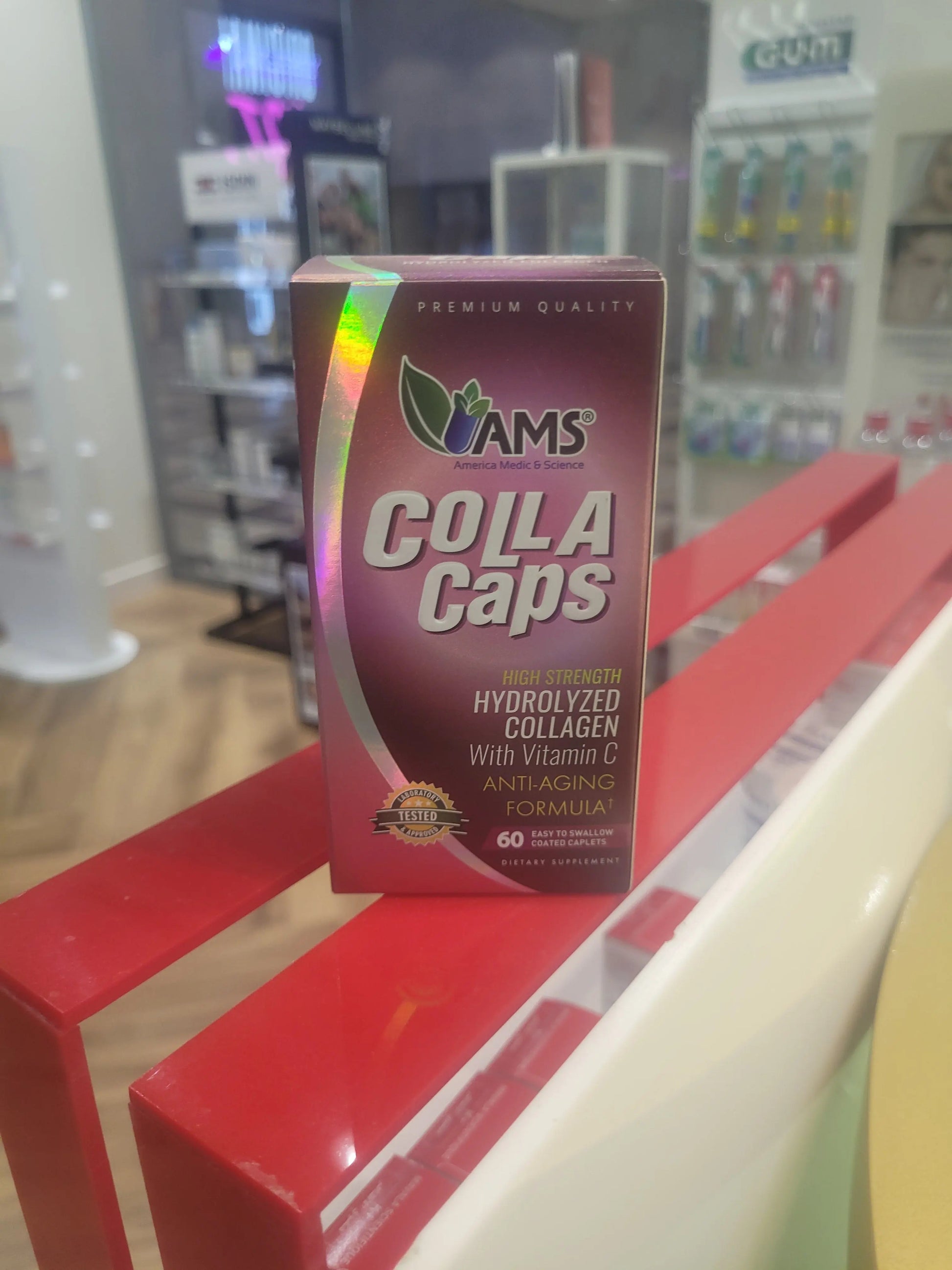 AMS Colla Caps Anti-Aging Caplets With High Strength Hydrolysed Collagen & Vitamin C, Pack of 60's AMS